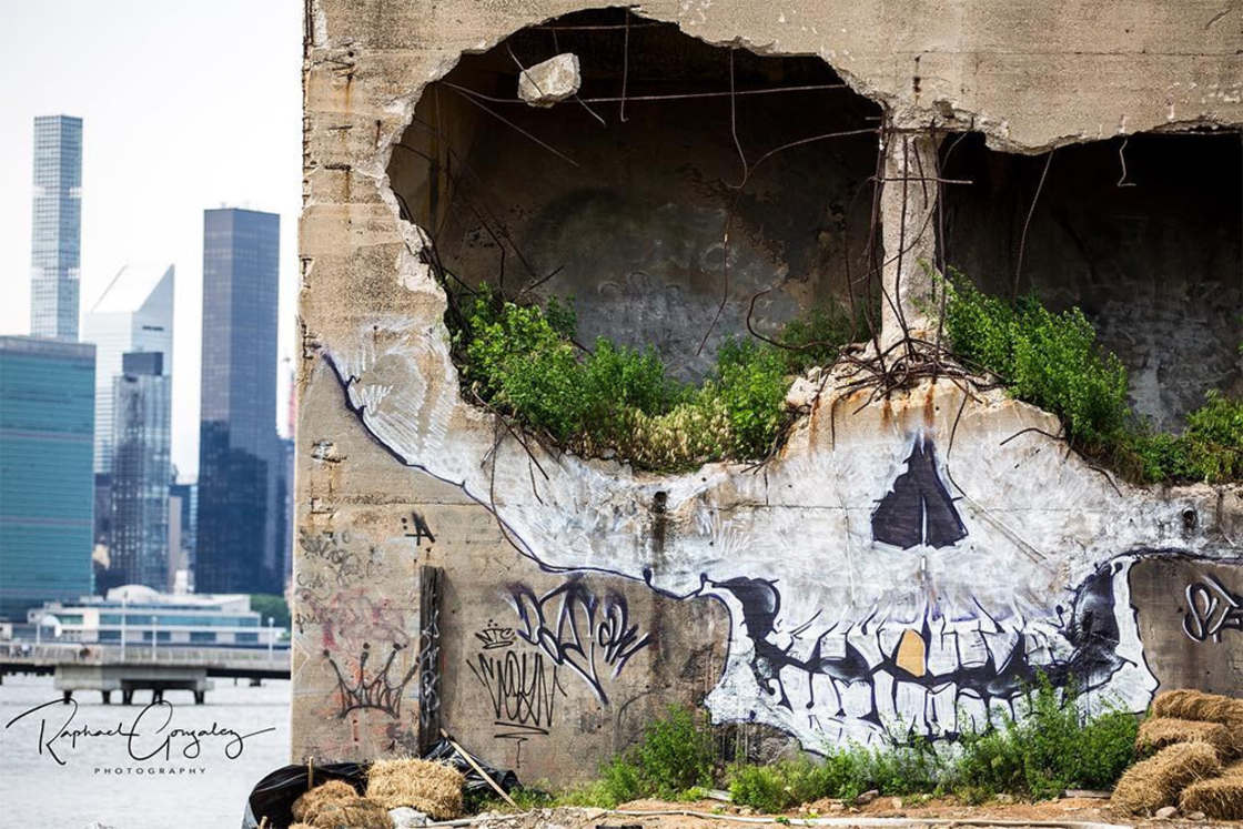 CJMSComms's tweet photo. #Photos by #RaphaelGonzalez #GregSuits aka #Suitswon turns #abandoned #NewYork building in2 a skull #art #streetArt https://t.co/Din0isKNP3 https://t.co/A92sG1bIyY