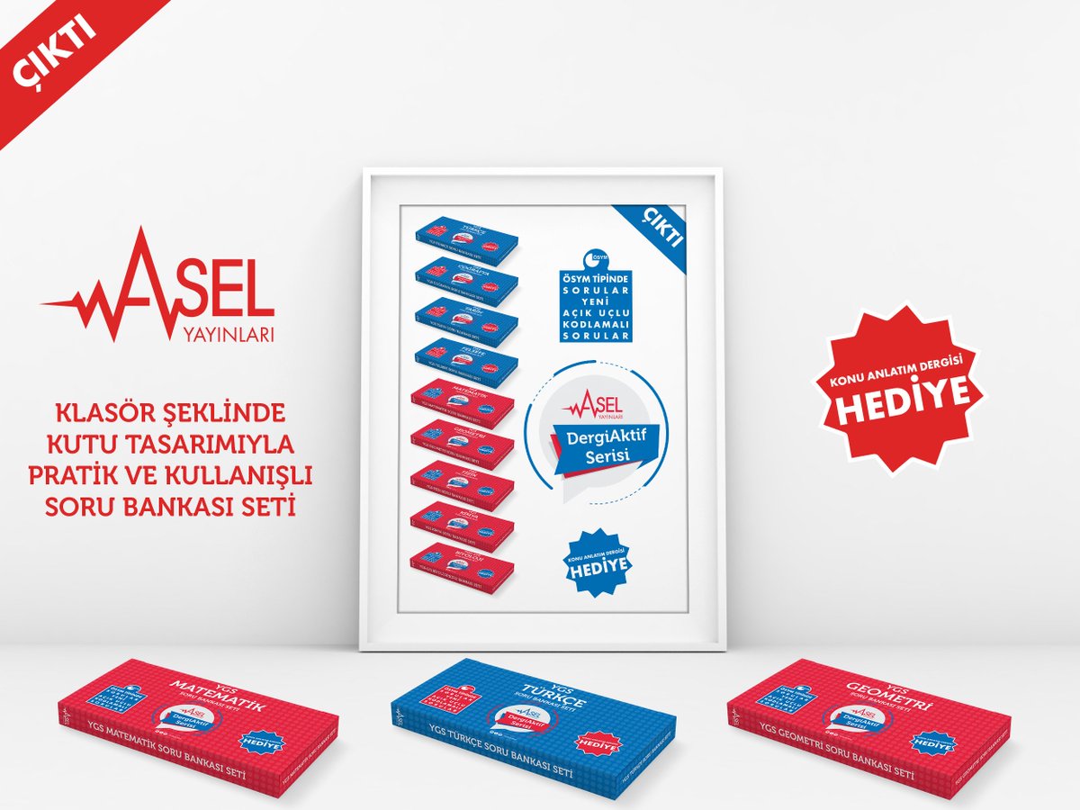 Yeni DergiAktif YGS Soru Bankası Seti
 ÖSYM Tipinde Soruları ve Yeni Açık Uçlu Kodlamalı Soruları da içerir.
 Konu Anlatım Dergisi de HEDİYE