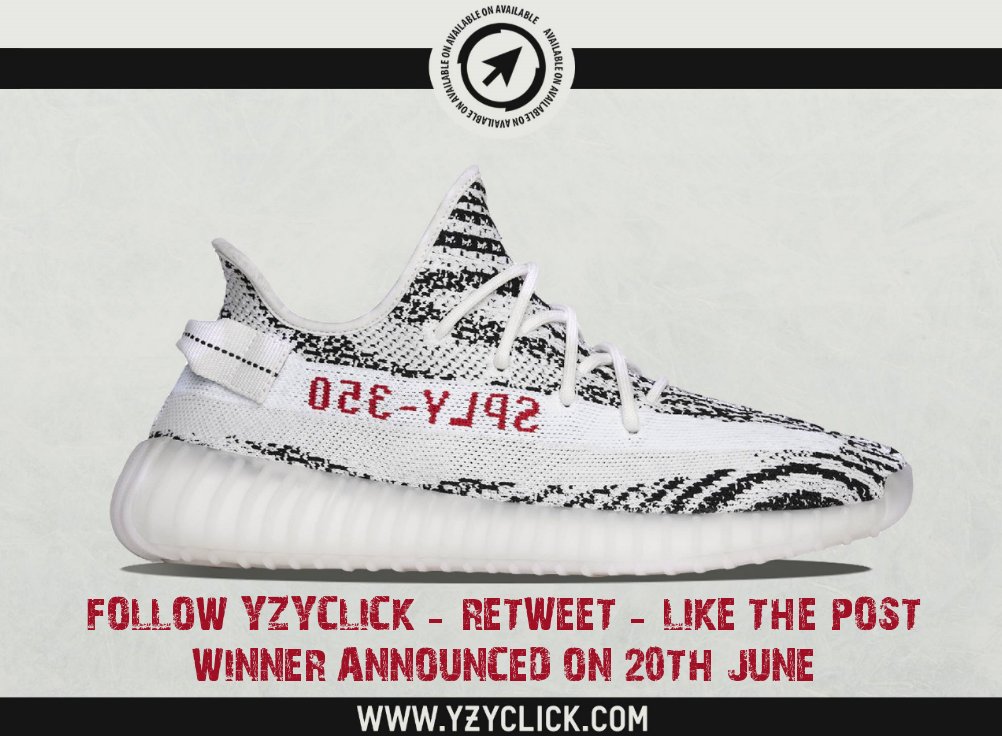 yzyclick's tweet photo. YEEZY 350 'ZEBRA' ATC GIVEAWAY!

1. Follow @yzyclick 
2. Like this post
3. Retweet

==> Winner will be announced on the 20th!

Good luck! https://t.co/glC2JV3u0j