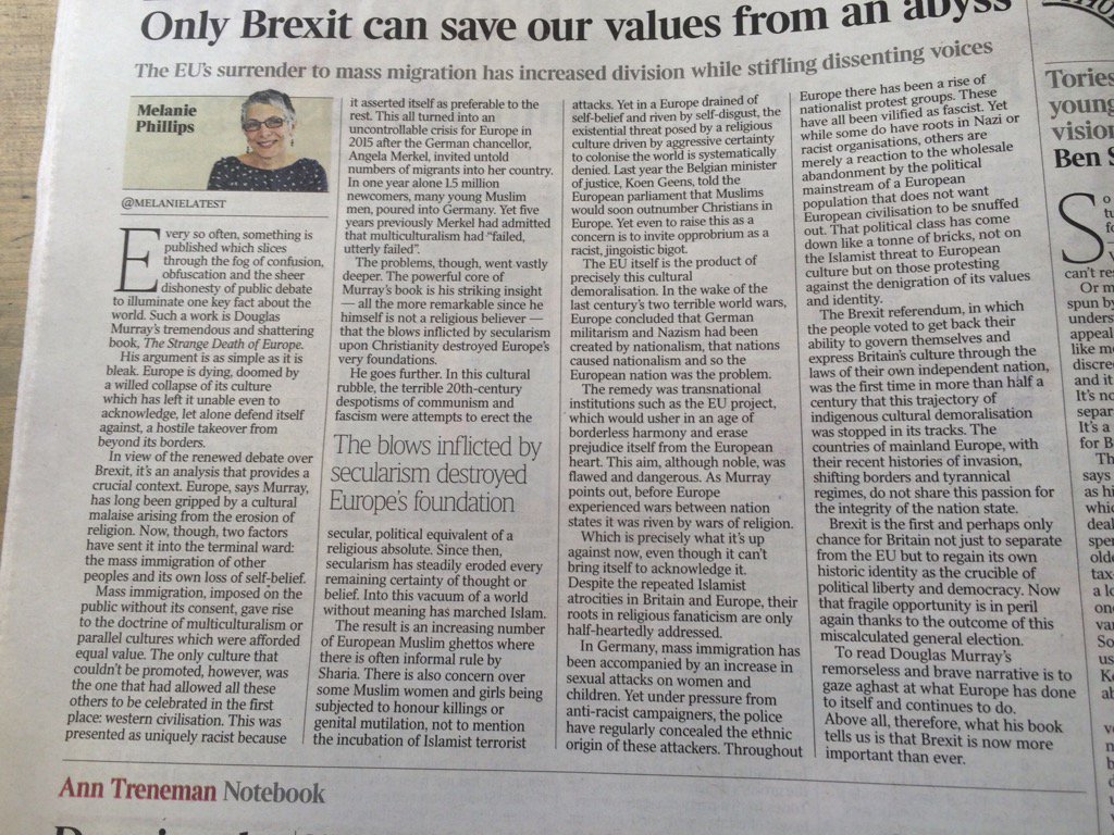 whitford747's tweet photo. @MelanieLatest gives an excellent review of "Strange Death of Europe" by @DouglasKMurray #mustread for #EU leaders https://t.co/5q5lUnZ4AJ