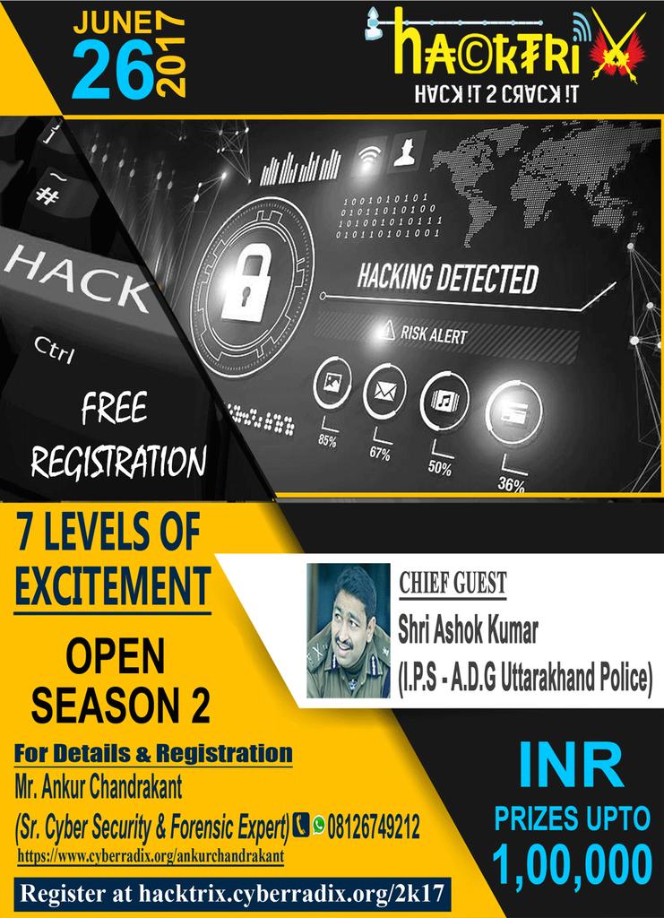 RealCyberGuru's tweet photo. 12 days to Thrilling season of #HACKTRIX2k17

Chief Guest Visionary @Ashokkumarips
#cybersecureuk
Register #Free at https://t.co/bhLkmur5iI https://t.co/PyL6CXDMli