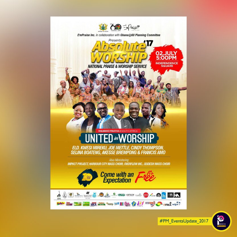 PreechMedia's tweet photo. #PM_EventsUpdate_2017
#AbsoluteWorship2017
#UnitedInWorship

ABSOLUTE WORSHIP 2017

📅 2nd July, 2017
🕓 5pm
⛪ Independence Square https://t.co/7Lr9EVpO9o
