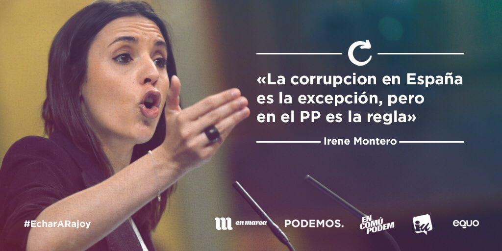 Grande @Irene_Montero_ a @marianorajoy , no noso país a corrupción é a excepción, no seu @PPopular é a regla @En_Marea