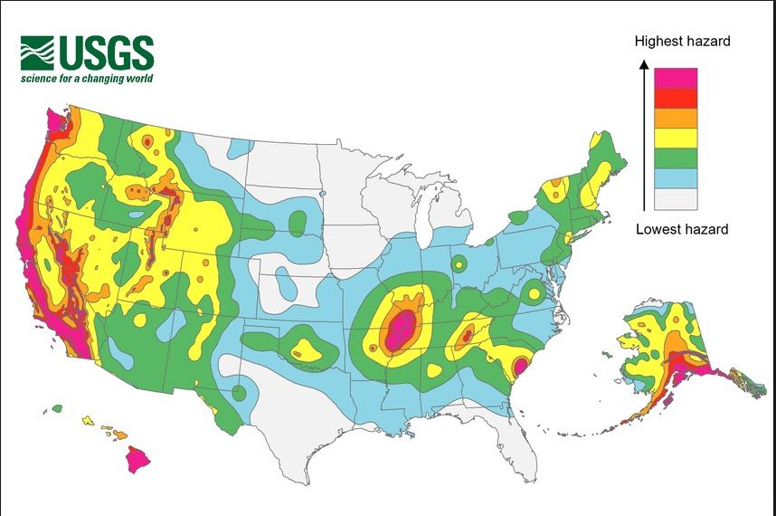 526Corridor's tweet photo. The 2014 USGS Map displays the intensity of potential hazard for earthquakes. #SCDOT is doing a Seismic Evaluation for the #526Corridor. https://t.co/rjB4BSnaVm