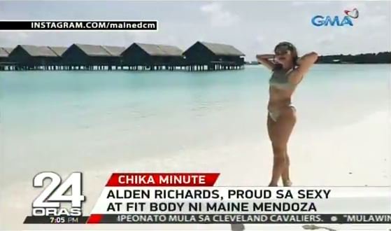 24OrasGMA's tweet image. #ChikaMinute: Hindi lang AlDub fans ang napa-wow sa beach photos ni Maine Mendoza sa Maldives.