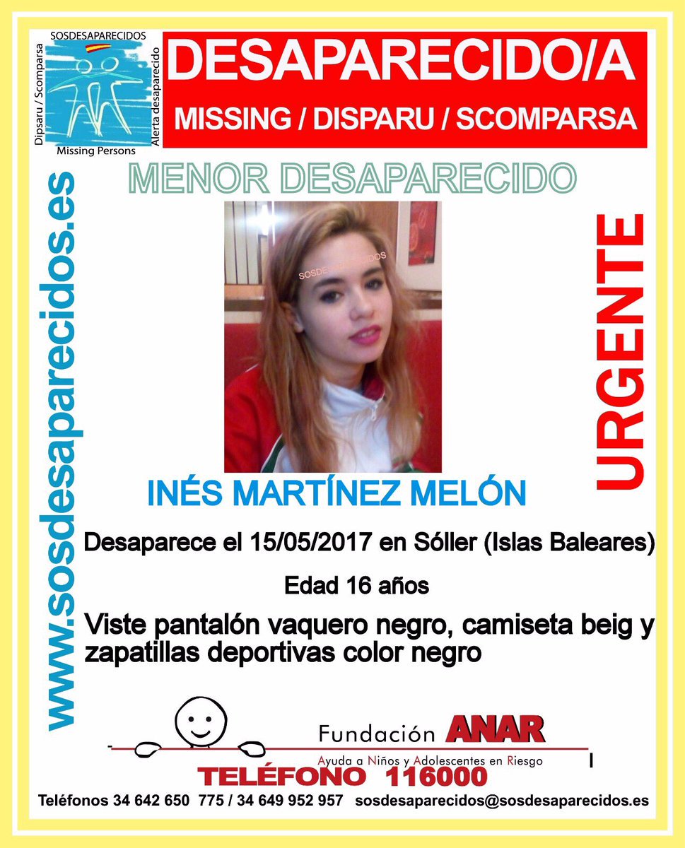 #Urgente
Esta es Inés, una #menor que ha #desaparecido en Soller #Baleares
Si la ves
📞062
📞091
📞112
Tu RT no cuesta nada y ayuda mucho