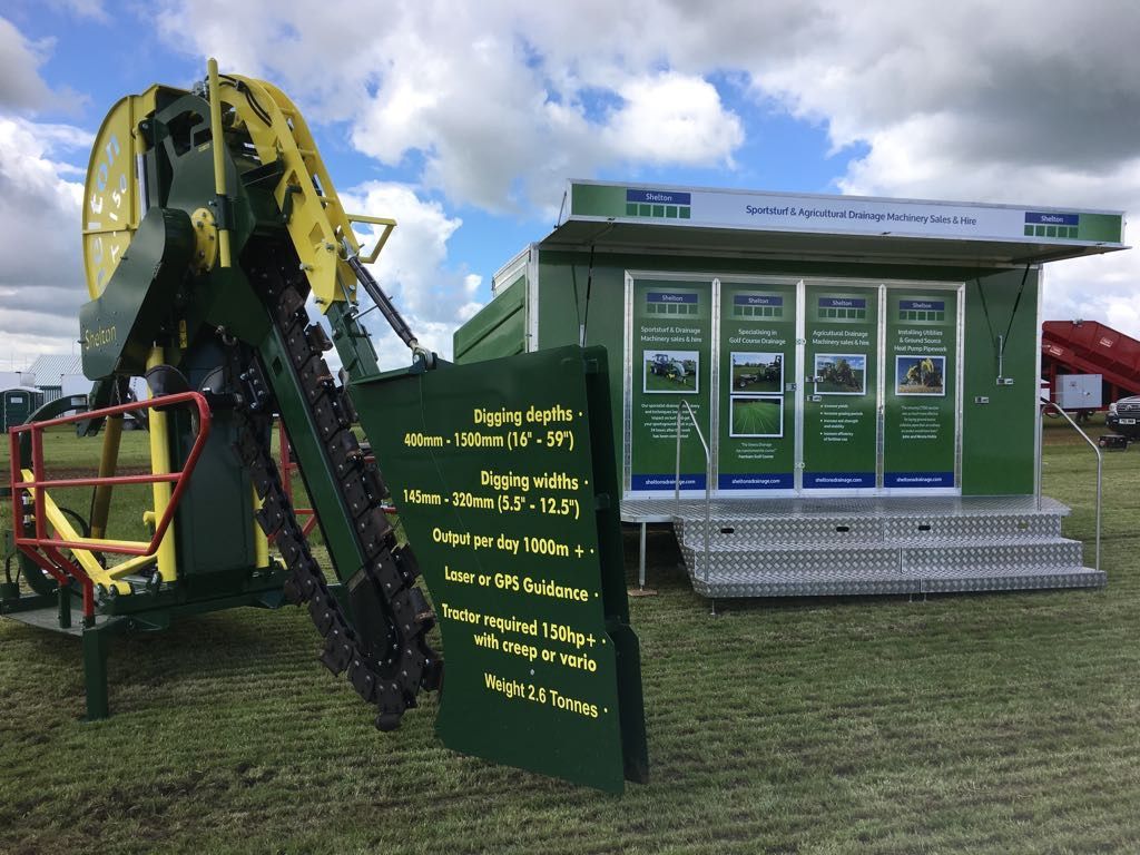 SheltonDrainage's tweet photo. All set up &amp; looking forward to @CerealsEvent. Come &amp; see us, our CT150 Agri Chain Trencher &amp;  new exhibition trailer on stand 380 #drainage https://t.co/bLEI55UQcG