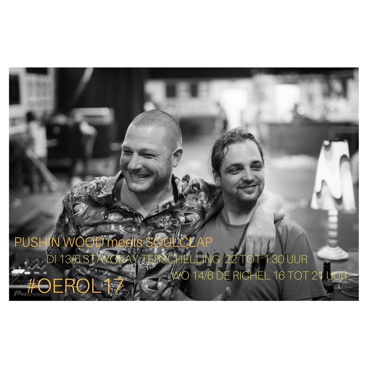 OmeFunk's tweet photo. #oerol #oerol17 zijn jullie klaar voor #pushinwood in @StayokayTER vanavond ?! :) #funkinessalom #soulclap #omefunk @lourenslefreak https://t.co/PSntNUWELu