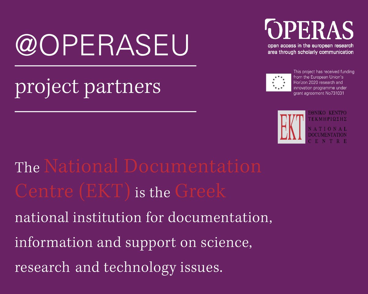 OPERASEU's tweet photo. Each week #OPERASEU presents a partner organisation.
Core Group member @EKTgr develops a #network and #einfrastructure strategy. #OpenAccess https://t.co/YZyJlH2Emv
