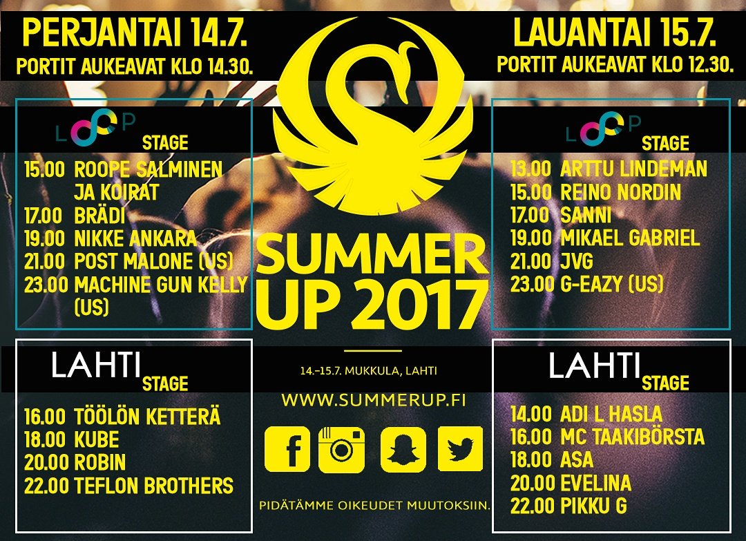 Tätä on odotettu! Summer Up 2017 aikataulut on nyt julkistettu! 🙌💯 Liput ja infot 👉summerup.fi #summerup17 #summerup