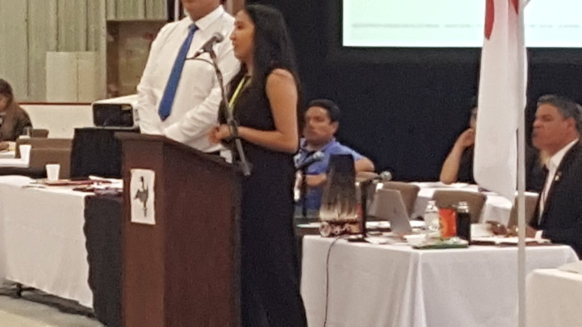 gstonefish's tweet photo. #AOCC AIAI youth rep Juliana Lesage speaking to the Chiefs. Powerful youth voices this morning! https://t.co/D5bgY7CoYF