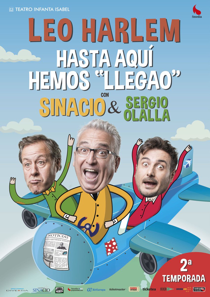 Quedan poquitos días para poder seguir disfrutando de <a href="/LeoHarlem/">Leo Harlem</a> <a href="/sinaciotv/">Sinacio</a> y <a href="/olalla_sergio/">Sergio Olalla</a> en el <a href="/TeatroInfanta/">TeatroInfantaIsabel</a>
▶️bit.ly/2rezZzr