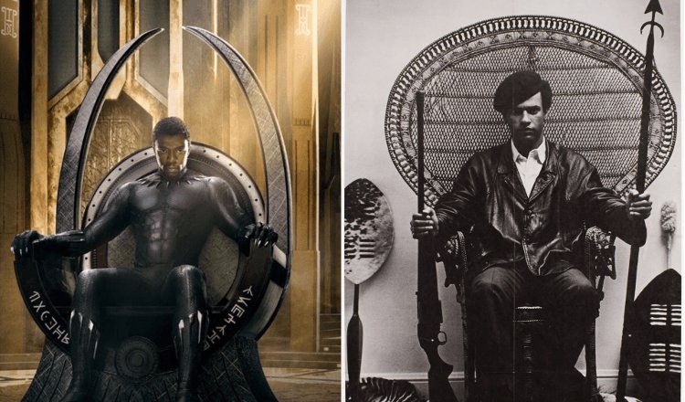 moorbey's tweet image. Black Panther poster references iconic Huey P. Newton picture moorbey.wordpress.com/2017/06/13/bla…
