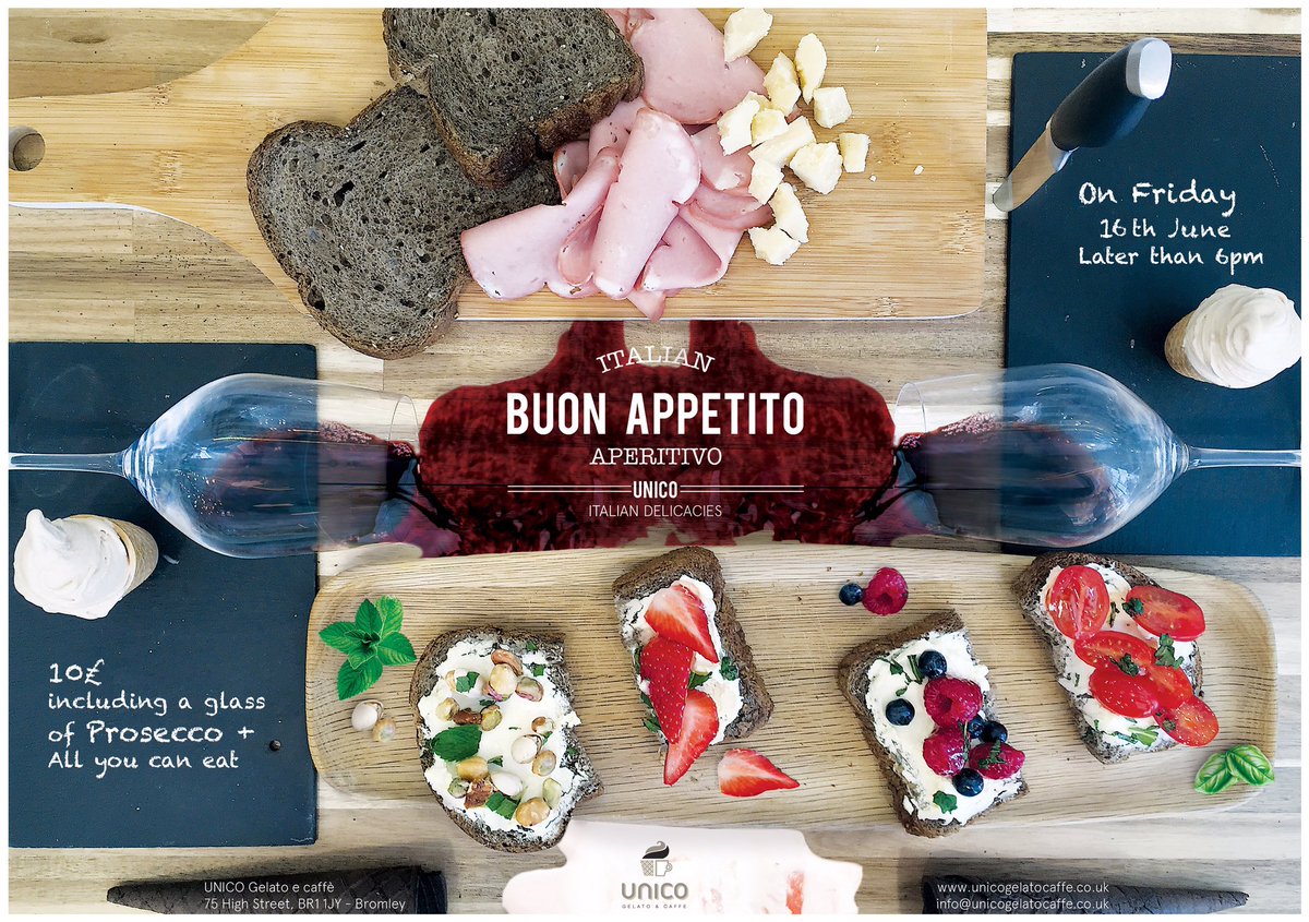 Join us this Friday 16 for an Aperitivo party at our renovated Bromley site from 6pm! £10 includes glass of prosecco &amp; all you can eat! 🎉