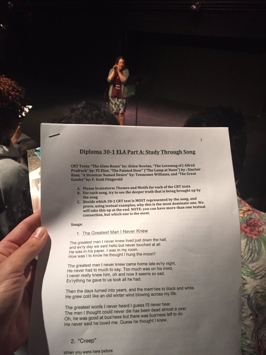 jackiejokennedy's tweet photo. @yycJamesFowler diploma #eng30 prep Ms Culhane is singing to her grade 12's and they are reviewing all the texts studied this year #cbe https://t.co/U9uz0yzQ9D