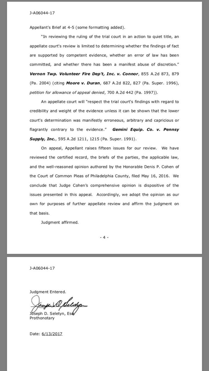 ScrapTheYard's tweet photo. Superior Court affirms the decision of Common Pleas Court. They don't own the land. Let's go!! https://t.co/9V659YYxAq