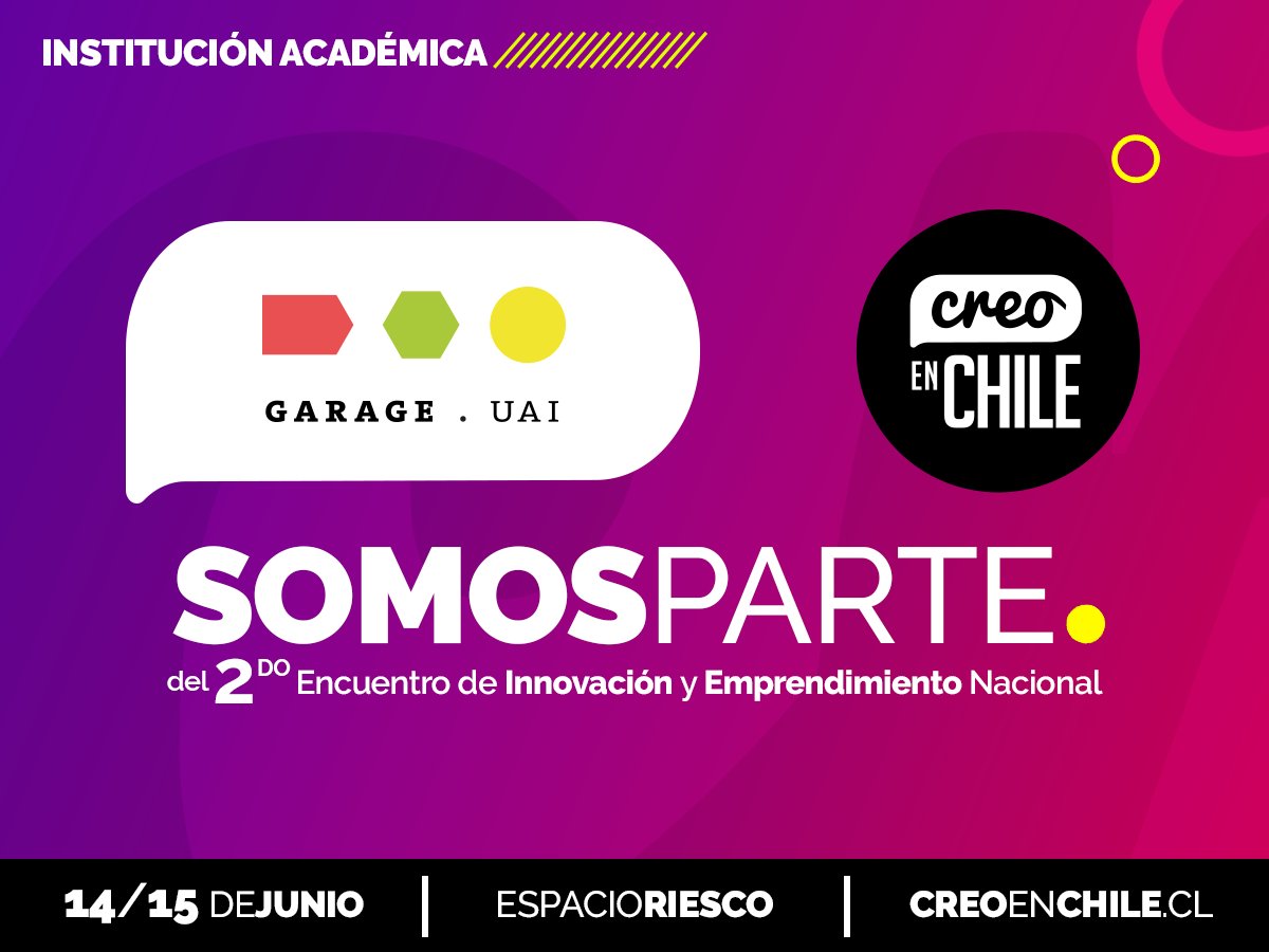 GarageUAI's tweet photo. MAÑANA | @GarageUAI estará en @creoenchile. Visita el Paseo del Ingenio + charlas de @bed_control y @beelivery_cl en Sala de Experiencias https://t.co/sz7q0r8y3v