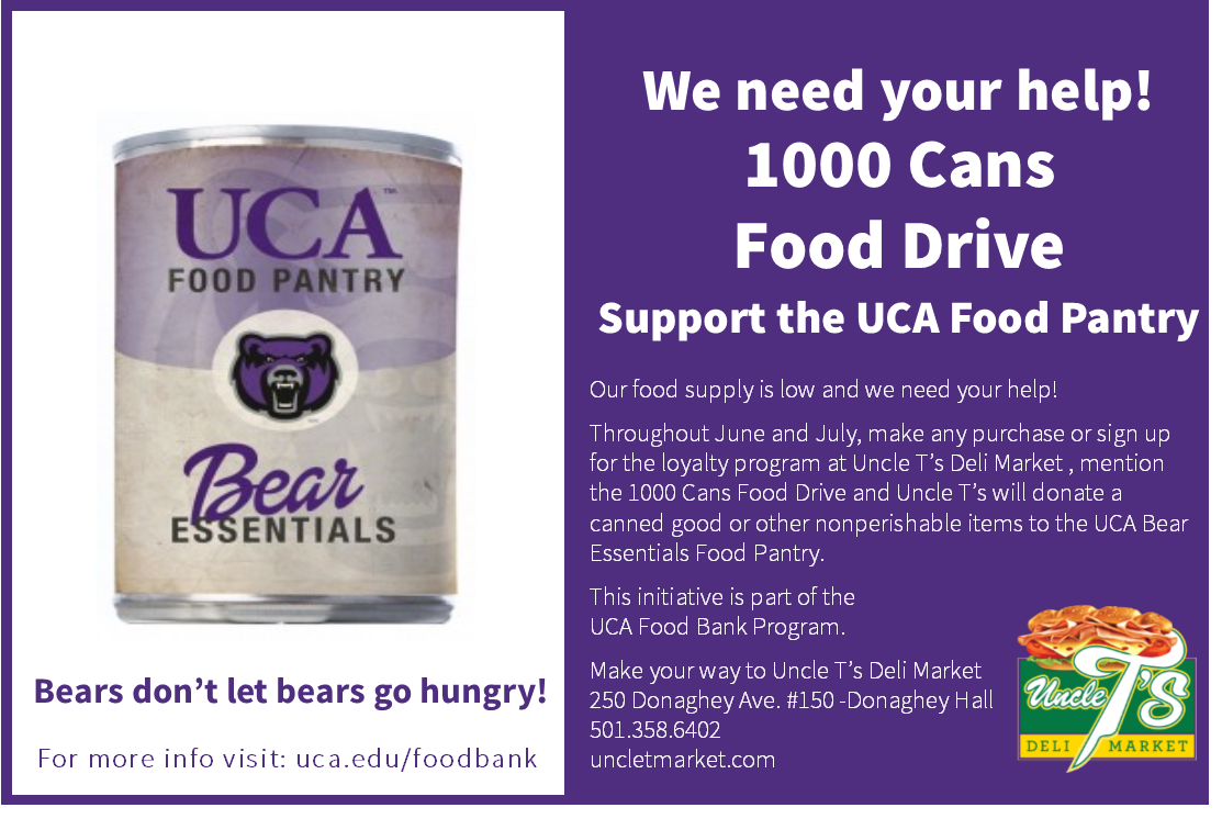Ronbene's tweet photo. Conway #UncleTs is collaborating with #UCAFoodBank to help students &amp; staff in need. Make a purchase or signup for our Loyalty Program 2Help https://t.co/Q0NWeQ0rwG
