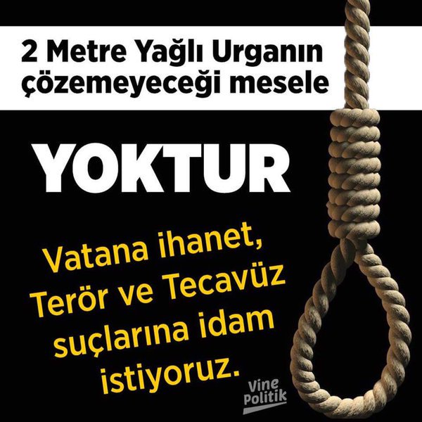 #İDAMistiyorumÇünkü 2 metre yağlı urganın çözemeyeceği mesele yoktur VATANA İHANET TERÖR ve TECAVÜZ SUÇLARINA IDAM İSTİYORUZ