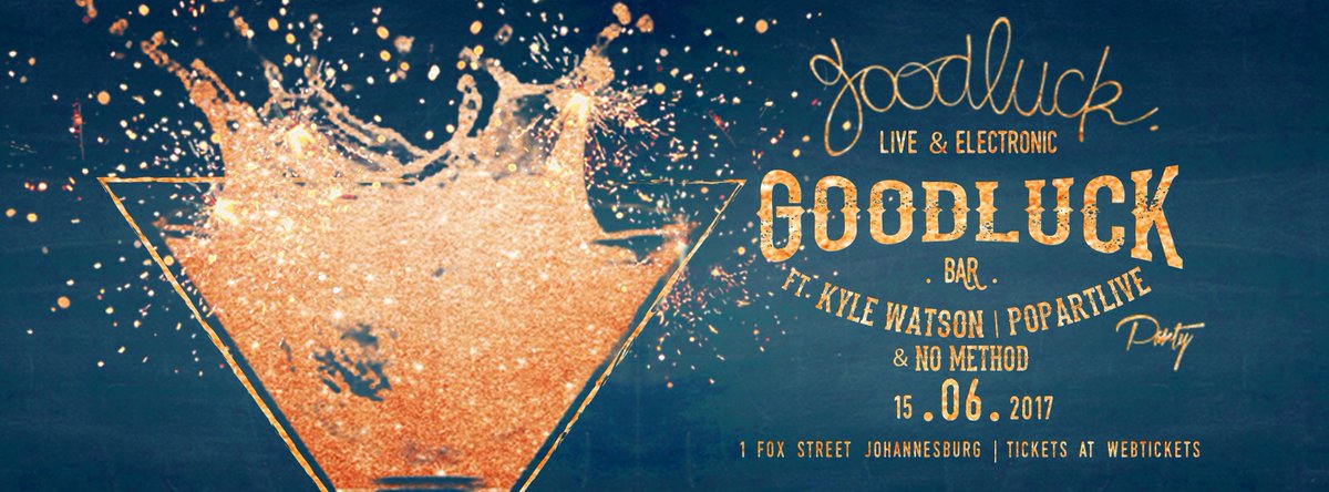 Less than 100tks left online for @thegoodluckbar in JHB on Thursday with <a href="/kylewatsonmusic/">Kyle Watson</a> <a href="/PopArtlive/">Popartlive</a> <a href="/nomethodmusic/">No Method</a> bit.ly/GDLKbar15Jun