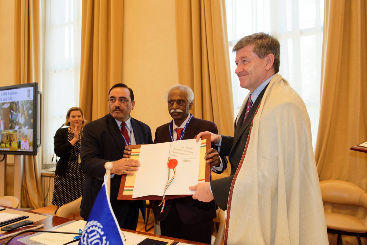 A truly historic day as India, home to 20% of the world's children, ratifies both fundamental @ILO conventions on child labour. #ilc2017