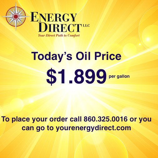 Good morning! Today's price is $1.899 per gallon. Call 860.325.0016 or go to yourenergydirect.com to order online. #oilheat #localcompany