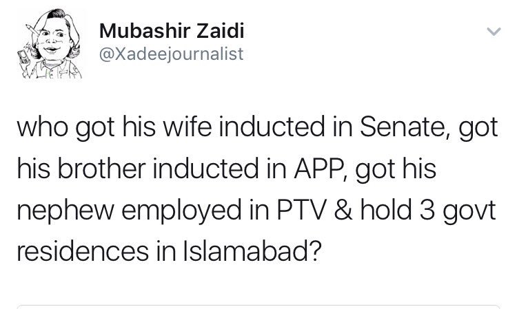 AamirMQMMPA's tweet photo. DAWN journalist @Xadeejournalist exposes Rauf Klasra who lectures against corruption but got his family govt jobs n holds 3 govt houses https://t.co/zYOqlA3Nuo