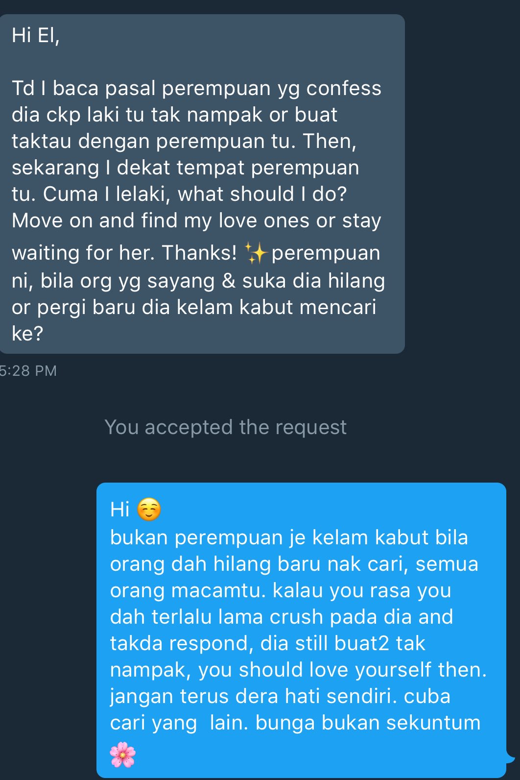 El On Twitter Elshareconfessions 24 Kalau Suka Someone Confess Je Rejected Atau Tak Belakang Kira Tau Https T Co Gsjhpfhalu Twitter