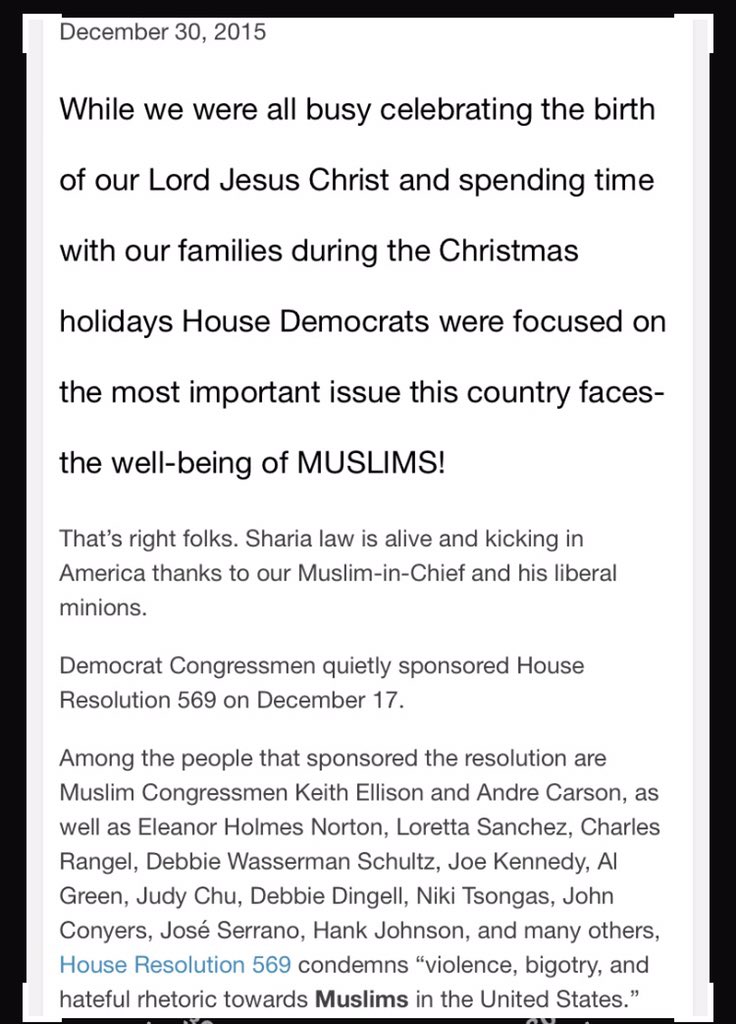 SallyY1988's tweet photo. @RodStryker @IminHisbook @FreeNTexas #HouseResolution569 #ThanksForNothingObama

Dear @realDonaldTrump, please #BanShariaLaw

Sincerely,
One of many #Deplorables https://t.co/q55kWz3BKc
