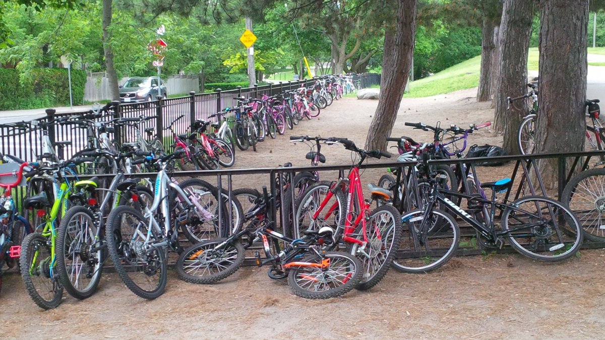 TDSB_JRR's tweet photo. JRR is hosting a @tdsb Bike Rodeo for Grades 2-4! Lots of bicycles at school today. Learning bike skills and safety. https://t.co/UJ7MGnyoxy