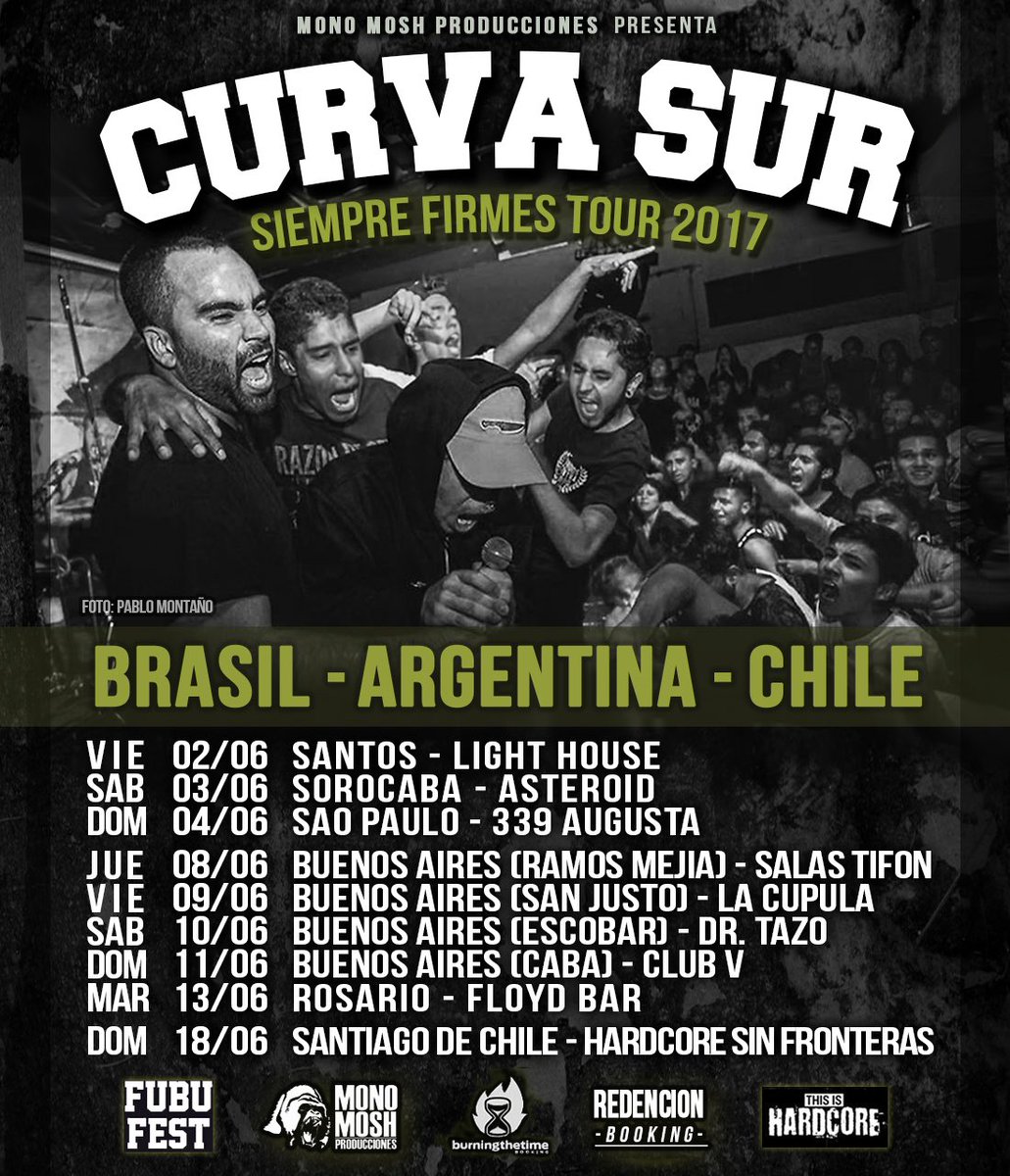 MONOMOSH's tweet photo. @_curvasur Siempre Firmes Tour 2017 ahora por Argentina y Chile!! 🔥👊 #curvasur #hcww #sudamericahardcore #siemprefirmes #venezuelahardcore https://t.co/7XafbqHfZA