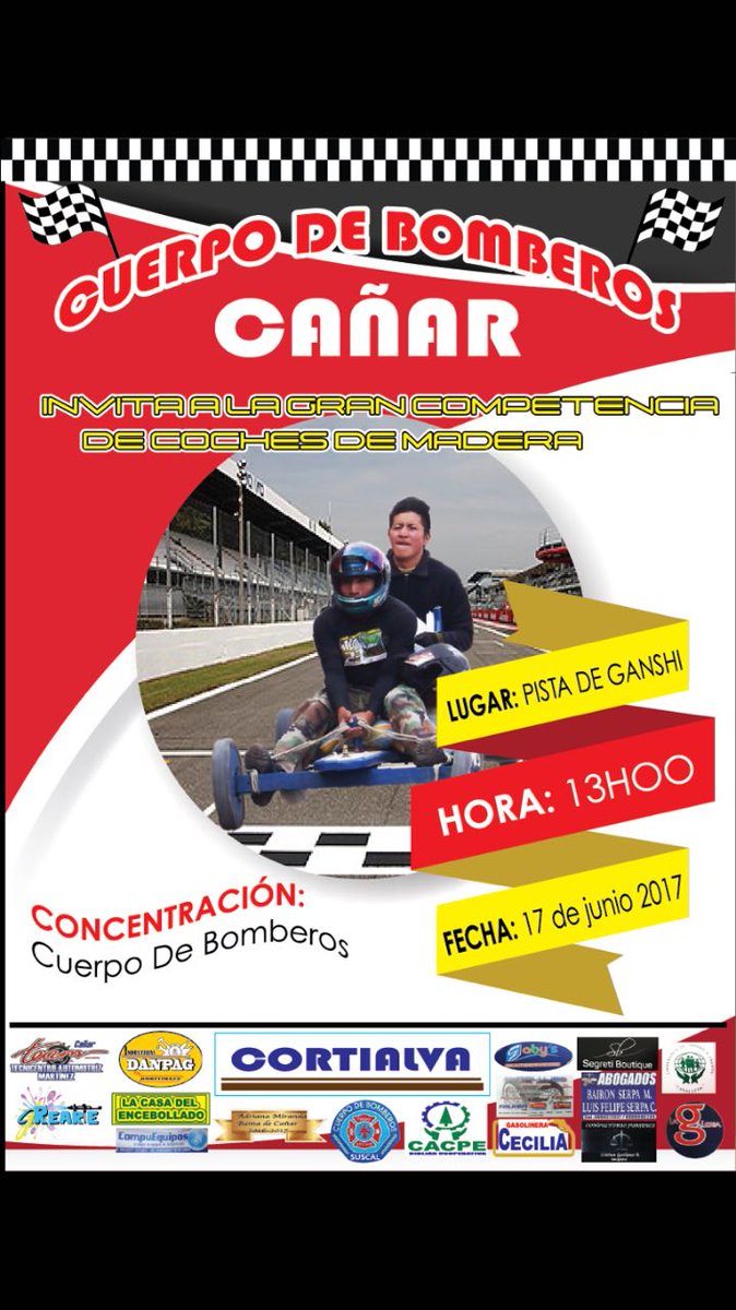 Gran competencia de coches de madera, desde las minas de Ganzhy hasta la Terminal Terrestre. <a href="/Bomberoscanar/">Bomberos Cañar</a>, <a href="/BomTambo/">Bomberos El Tambo</a> <a href="/JhonatanPino2/">Jhonatan Pino</a>