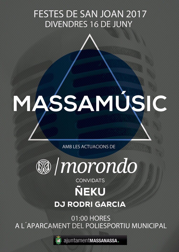 Morondomusic's tweet photo. 🎸Próximo #concierto 16-junio a la 01:00 de la noche en #Massanassa .Celebraremos las fiestas de #sanjuan junto a Ñekü y Rodri García.🎸 https://t.co/e5IJ1Xq55M