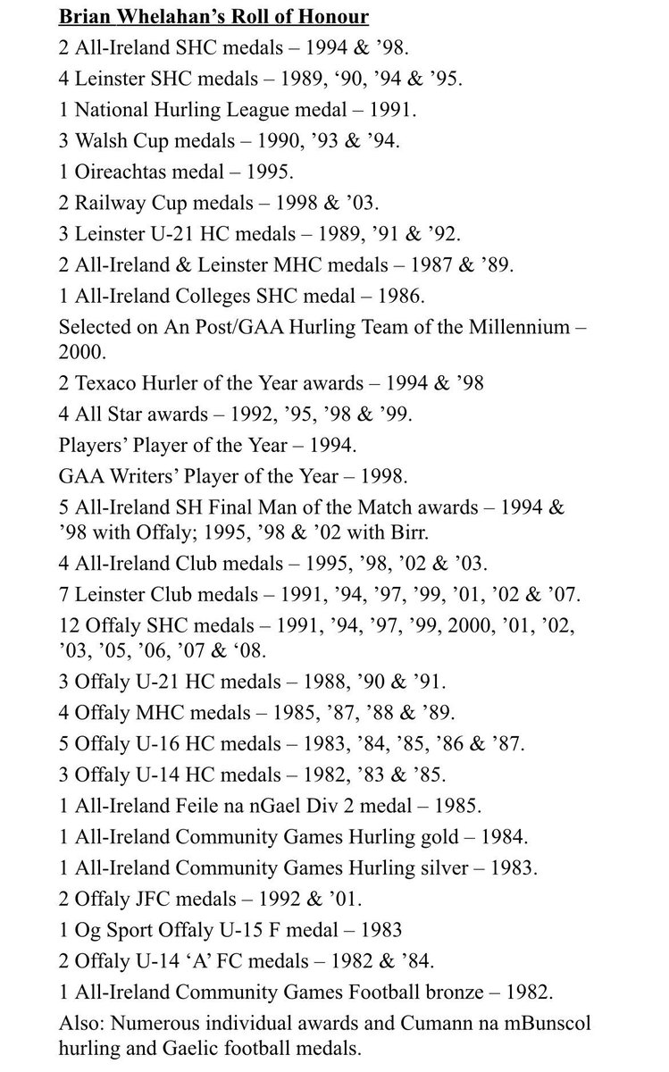 Brian Whelehan's honours list is rather impressive