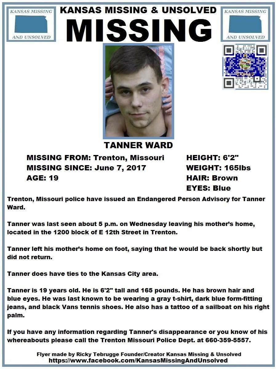 KS Missing&Unsolved - Ricky Tebrugge - FDR/CREATOR on Twitter: "PLEASE RT!#MISSING!Tanner Ward(Trenton,MO)… "