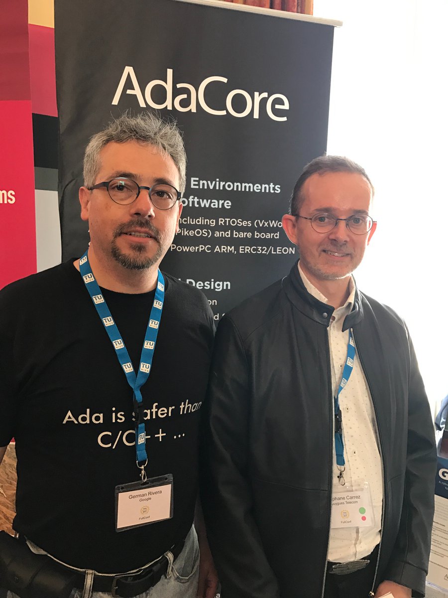 AdaCoreCompany's tweet image. Spotted at #AdaEurope2017 - last year&apos;s #MakewithAda competition winner @StephaneCarrez and runner up German Rivera #AdaProgramming