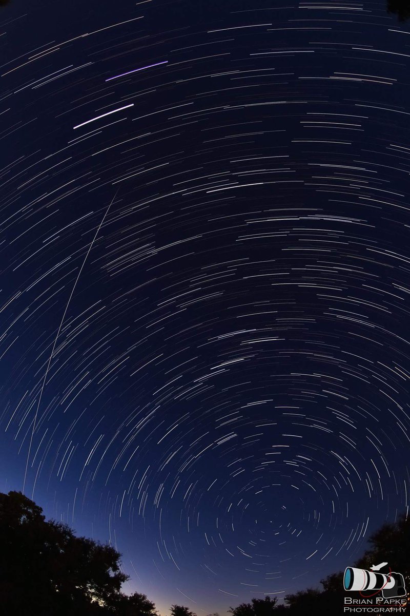 photogbrian's tweet photo. ISS pass for June 12th, with a little star trail action. #spotthestation #CanonBringIt #shuttlehead #apod #nasa #exp51 @AstroPeggy https://t.co/fTLp81HwTU
