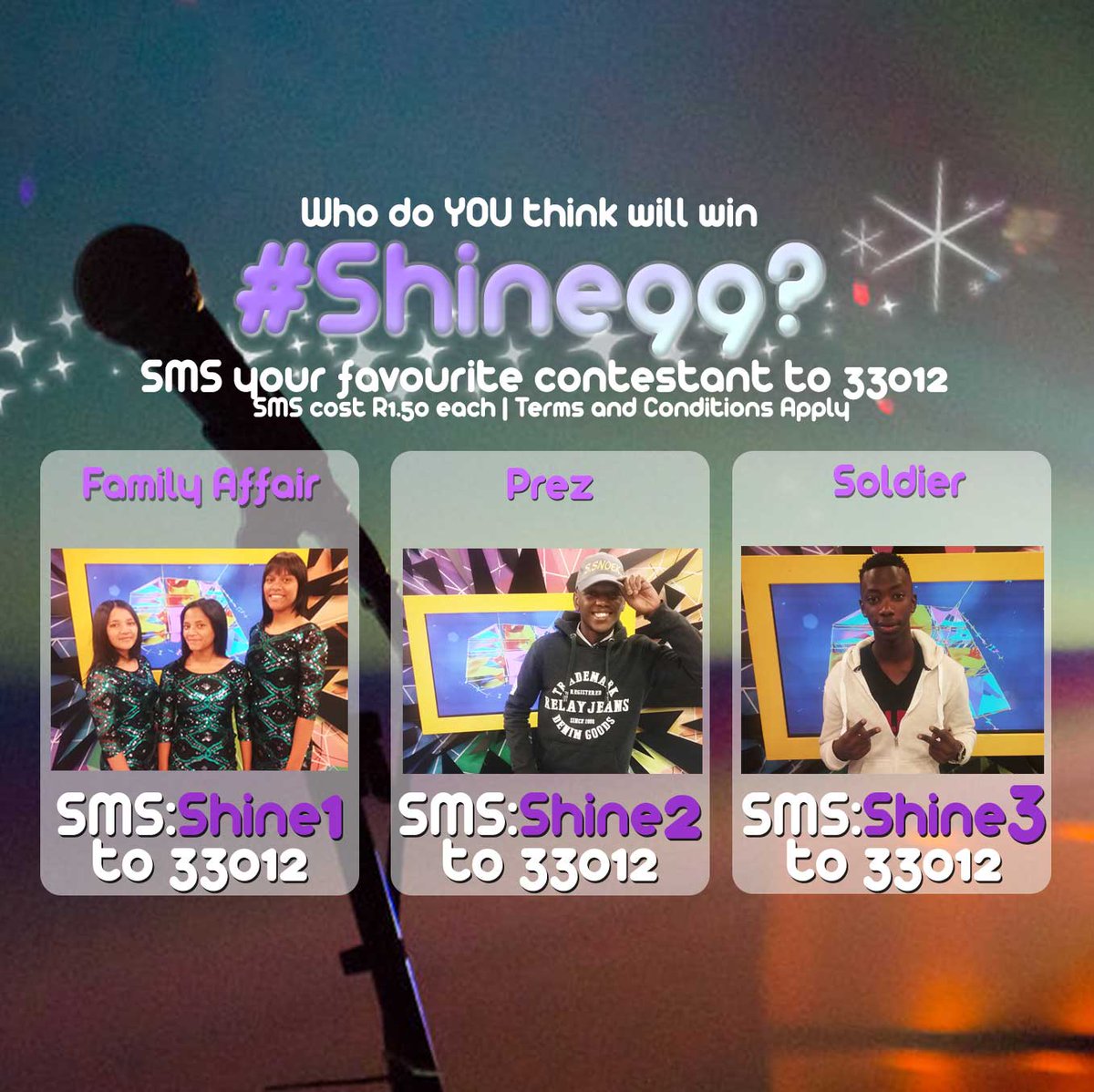 hecticnine9's tweet photo. SMS your fave #Shine99 contestant to 33012. Let us know who you think will WIN today using #Hectic @SABC_2 @sabcchildren https://t.co/uZkcpT0Cip