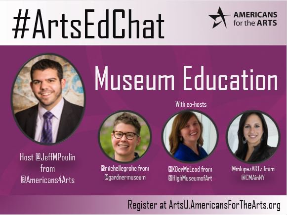 mlopezARTz's tweet image. Today 6/13, join #ArtsEdChat on #MuseumEd w/ @HighMuseumofArt, @mlopezARTz &amp;amp; @michellegrohe. Tune in w/ @Americans4Arts from 8-9pm ET.