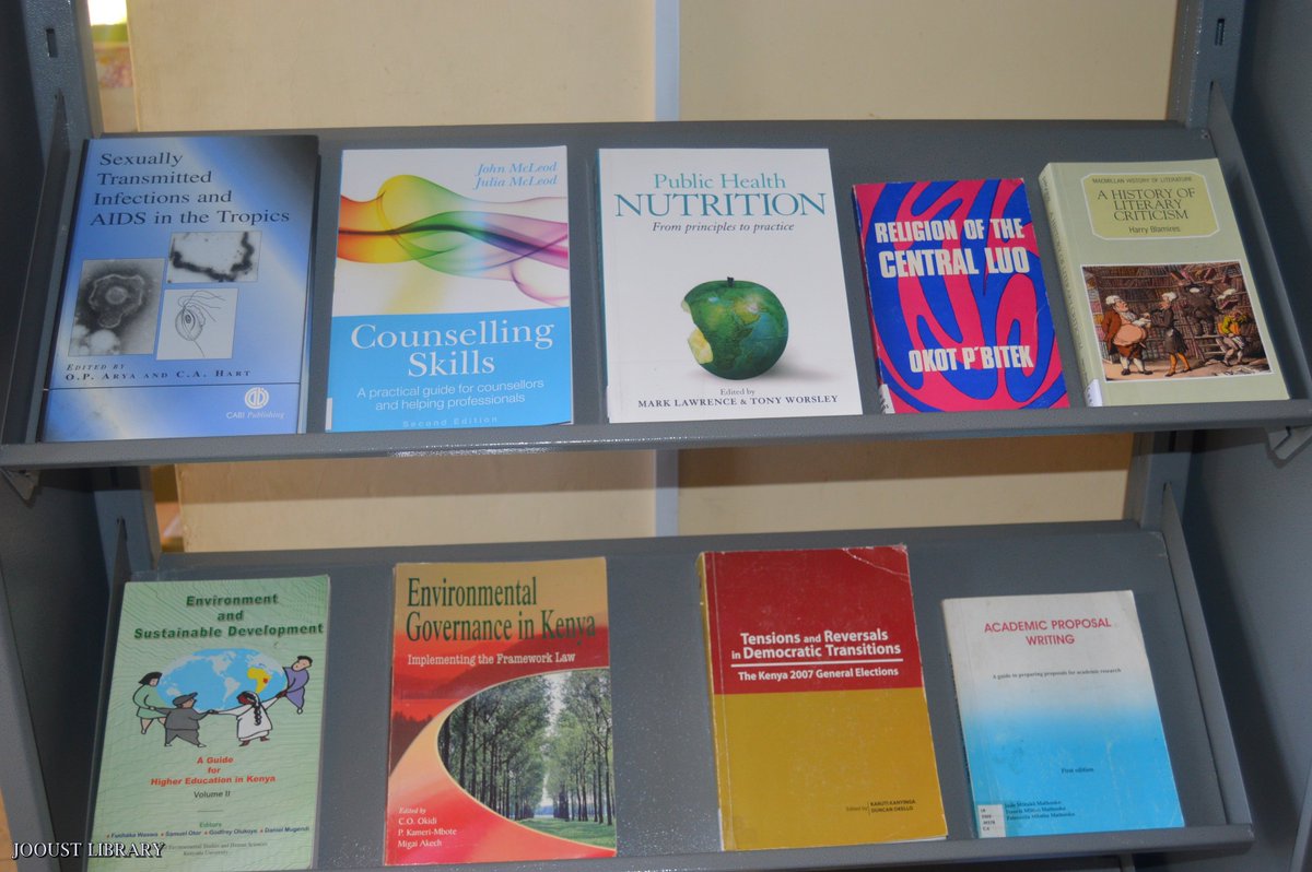 JOOUST_LIB's tweet photo. More books are out! Check out the titles on display, for your taste 🙂 @Kampozone1 @jooust_ecampus @JooustCu @JOOUST_official @JOOUST_Live https://t.co/JsUdn80YVF