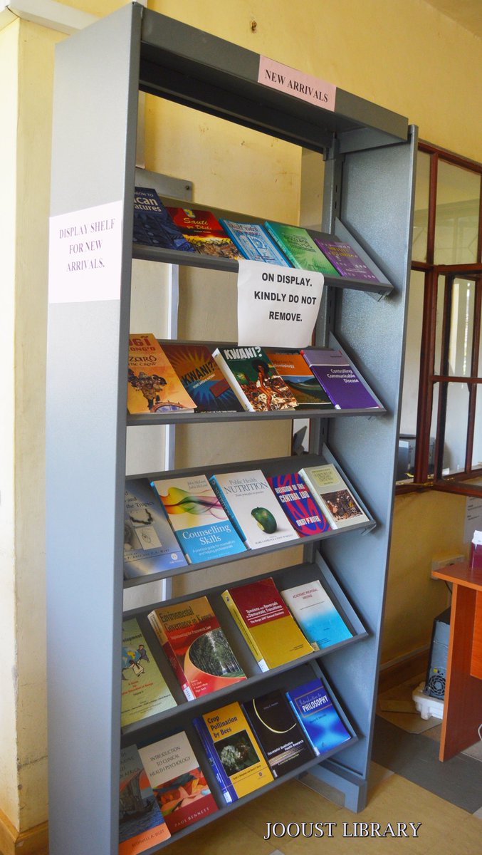 JOOUST_LIB's tweet photo. More books are out! Check out the titles on display, for your taste 🙂 @Kampozone1 @jooust_ecampus @JooustCu @JOOUST_official @JOOUST_Live https://t.co/JsUdn80YVF