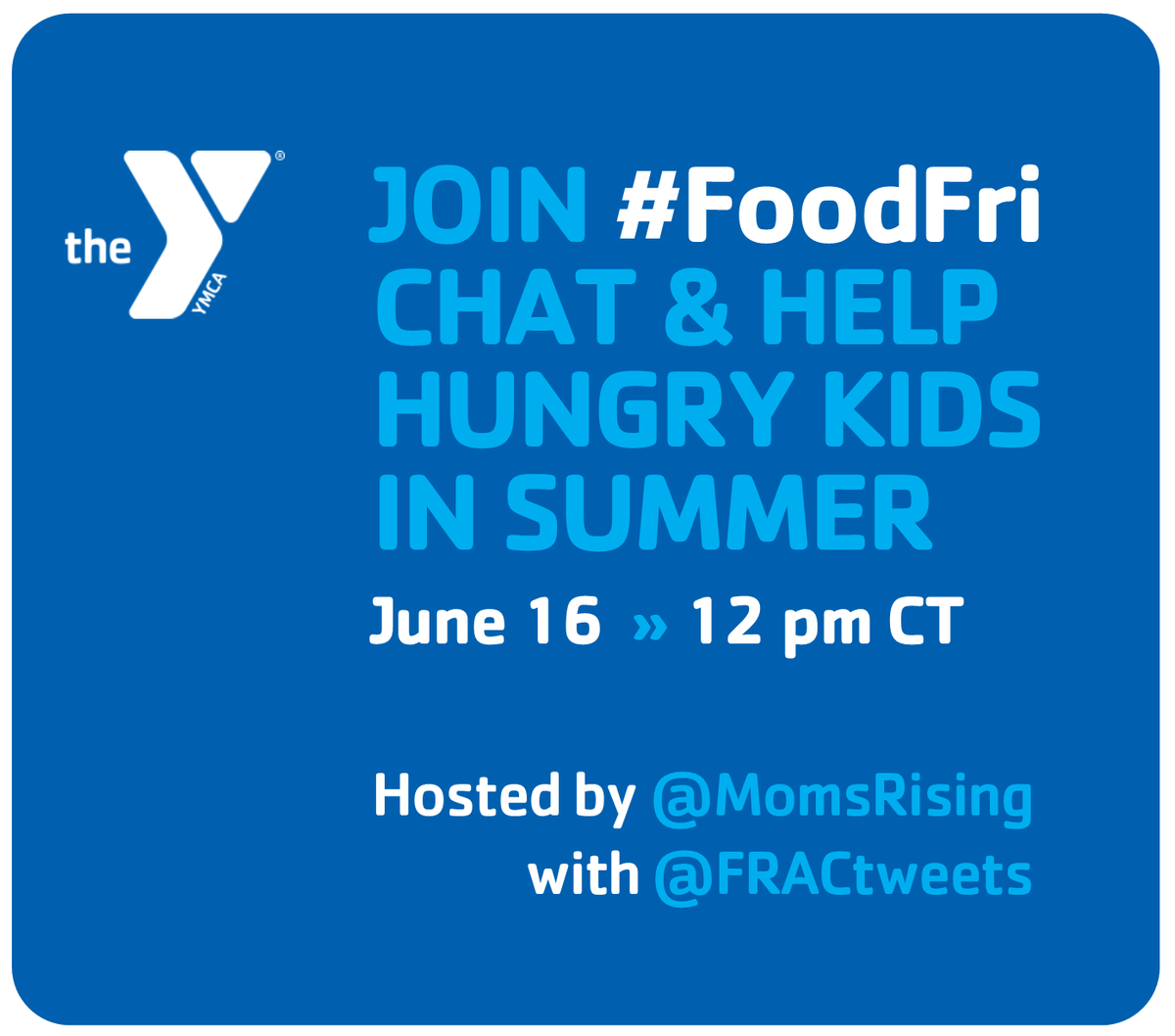 StaceyMcDanielY's tweet photo. Find out how your #YMCA can support #hungrykids with
#summermeals! Join the Y + @momsrising @fractweets for #FoodFri chat: June 16,
12CT https://t.co/sJ0xL0YQIW