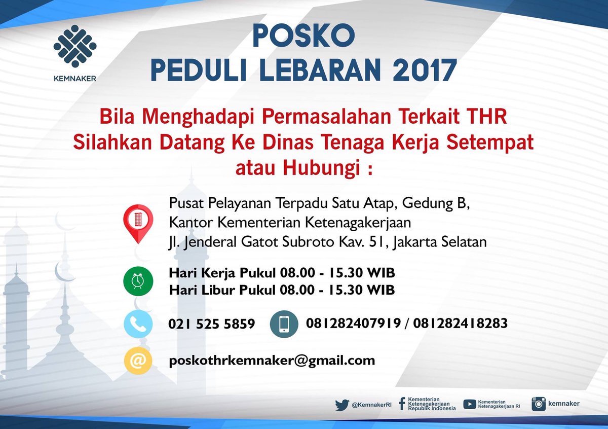 KemnakerRI's tweet photo. @sibarbiee @hanifdhakiri @TMCPoldaMetro THR Keagamaan dibayarkan oleh Pengusaha paling lambat 7 (tujuh) hari sebelum Hari Raya Keagamaan. Jika menghadapi masalah bs menghubungi ⬇️ https://t.co/r44t46paWo