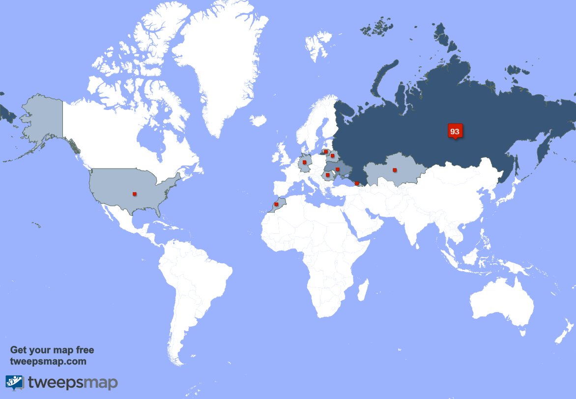 I have 1 new followers from Russia last week. See tweepsmap.com/!IriskaLav