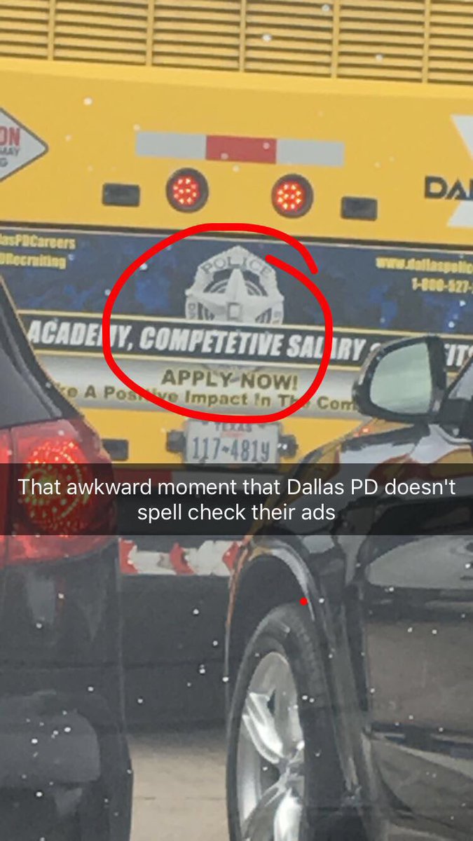 emmawells39's tweet photo. That awkward moment you see a typo in @DallasPD 's recruiting ad https://t.co/q3HEOqocRc