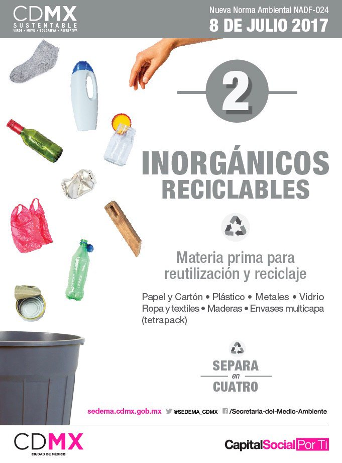 tmullergarcia's tweet photo. #Entérate Ahora la #SeparaciónResiduosCDMX se dividirá en: orgánicos, inorgánicos reciclables, inorgánicos no reciclables y voluminosos https://t.co/OJH9B7Qy9K