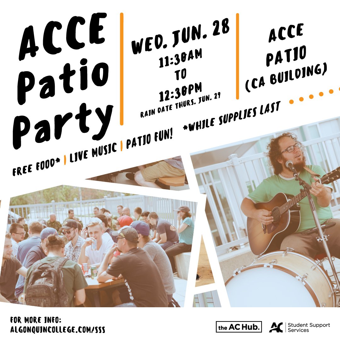 AlgonquinSS's tweet photo. Mark your calendar @AlgonquinACCE, the ACCE Patio Party is coming up on June 28! Full details: https://t.co/nqiY4FdImt #ACBuilds @UPEI21SB https://t.co/S7u4L2bFib
