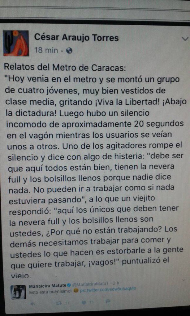 Un abuelo a guarimbero en el Metro: ¡déjennos trabajar cuerda de vagos! Historias de la Vzla real <a href="/NicolasMaduro/">Nicolás Maduro</a>