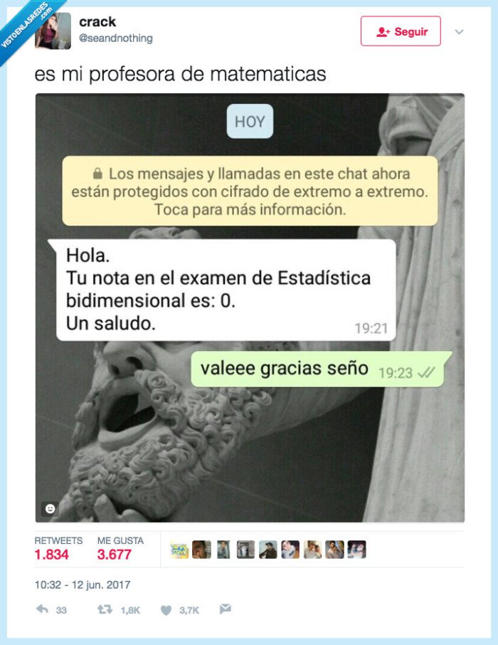 vistoenlasredes's tweet photo. Le dan la nota de un examen vía Whatsapp y la reacción es genial , por @seandnothing https://t.co/2VAuaafb3O https://t.co/fl309zOX1F