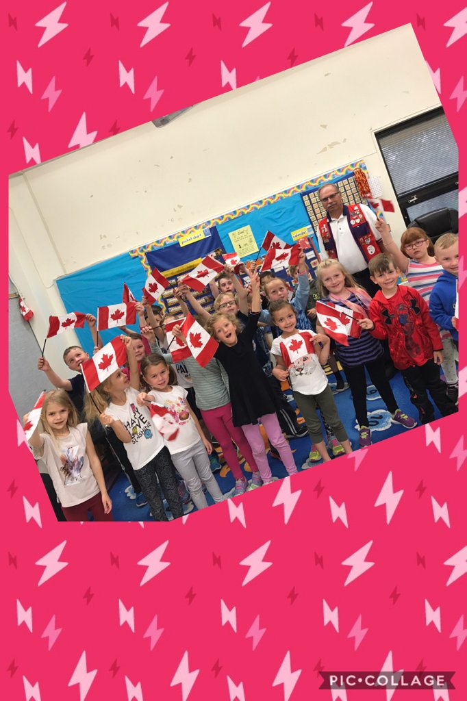 Grade 1 flag day. Thank you to the St. Albert Lions Club for the Canadian flags and piccollage.com/_jDSC8DPb